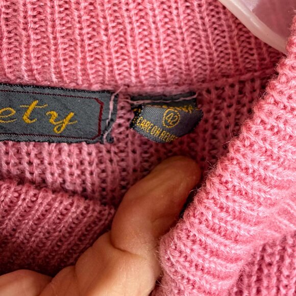 Society Coral Pink Chunky Knit Cropped Sweater Mock Neck Oversized Y2K L/XL - Picture 3 of 11